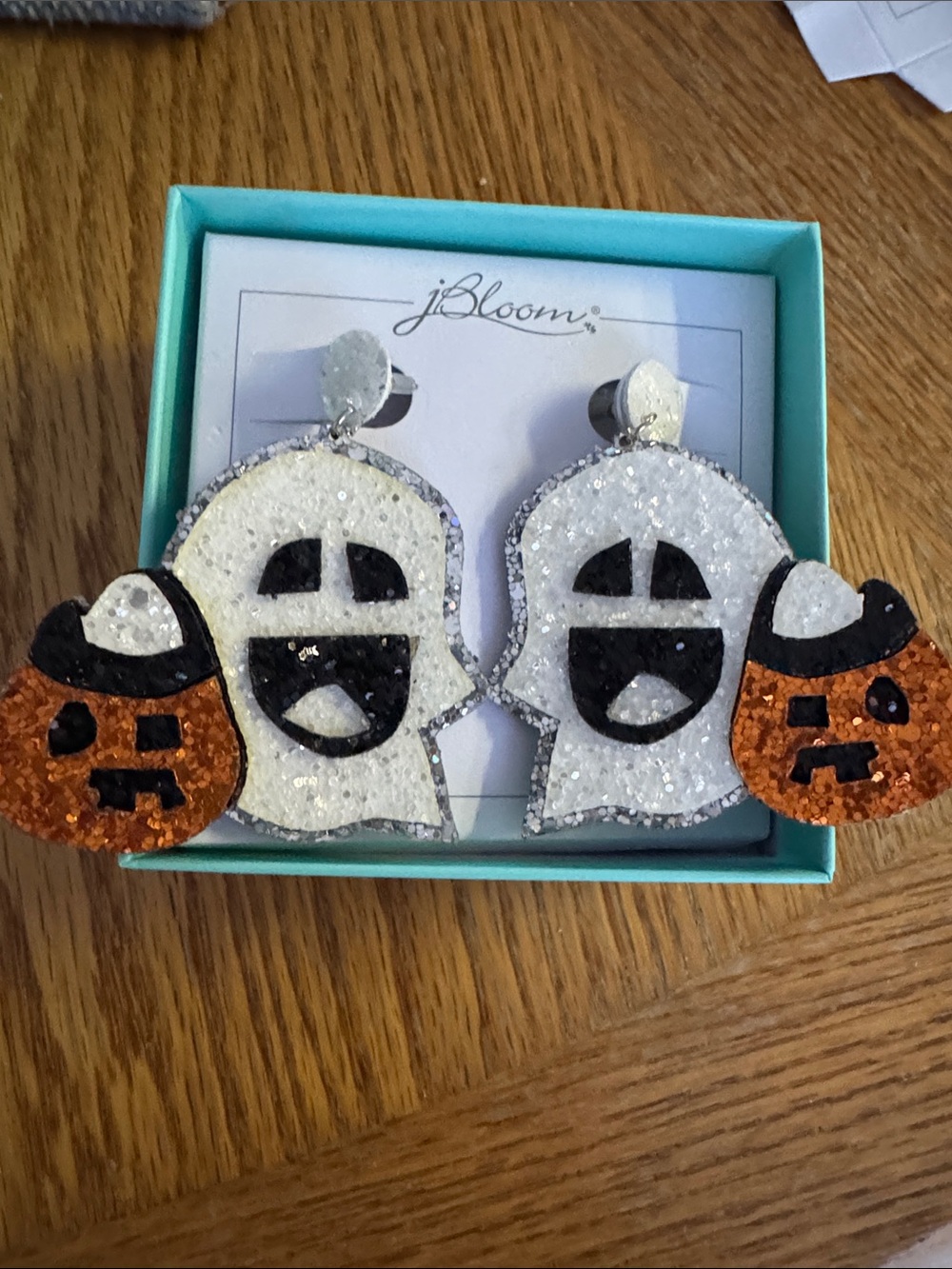 bloom Halloween White & Orange Glitter Ghost and Pumpkin Earrings